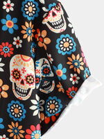 Cotton Summer Short Sleeve Shirt for Men with Punk Rock Skull