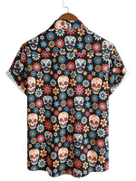Cotton Summer Short Sleeve Shirt for Men with Punk Rock Skull