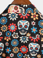 Cotton Summer Short Sleeve Shirt for Men with Punk Rock Skull