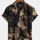 Button-Up Short Sleeve Shirt with Retro Botanical Print