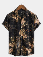 Button-Up Short Sleeve Shirt with Retro Botanical Print