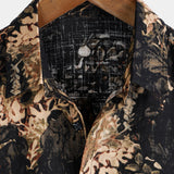 Button-Up Short Sleeve Shirt with Retro Botanical Print