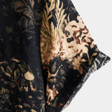 Button-Up Short Sleeve Shirt with Retro Botanical Print