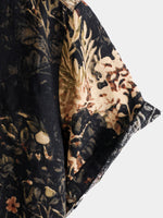 Button-Up Short Sleeve Shirt with Retro Botanical Print