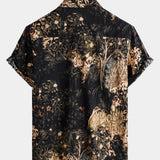 Button-Up Short Sleeve Shirt with Retro Botanical Print