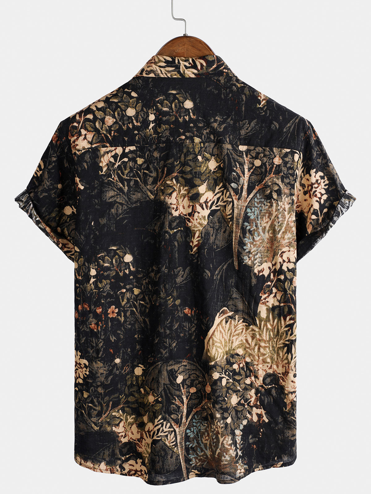 Button-Up Short Sleeve Shirt with Retro Botanical Print