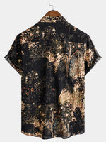 Button-Up Short Sleeve Shirt with Retro Botanical Print