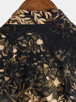 Button-Up Short Sleeve Shirt with Retro Botanical Print