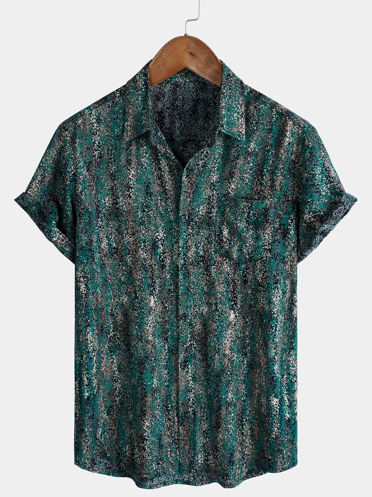 Short-Sleeve Shirt with Pocket and Retro Abstract Print