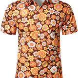 Vintage Floral Button-Up Short-Sleeve Beach Disco Summer 70s Retro Hawaiian Shirt