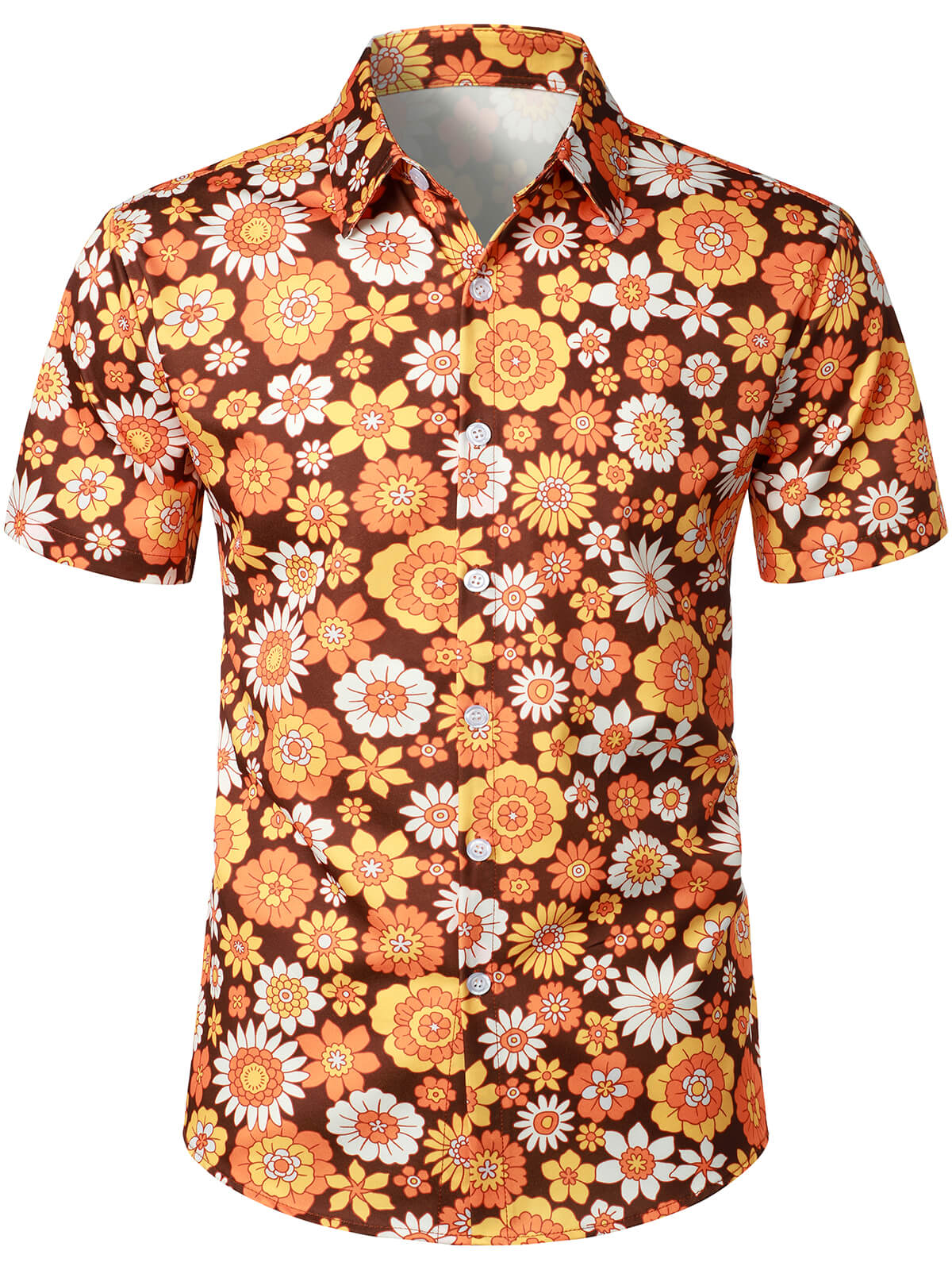 Vintage Floral Button-Up Short-Sleeve Beach Disco Summer 70s Retro Hawaiian Shirt