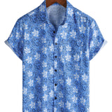 Men's Cotton Short-Sleeve Shirt in Tropical Floral Pattern