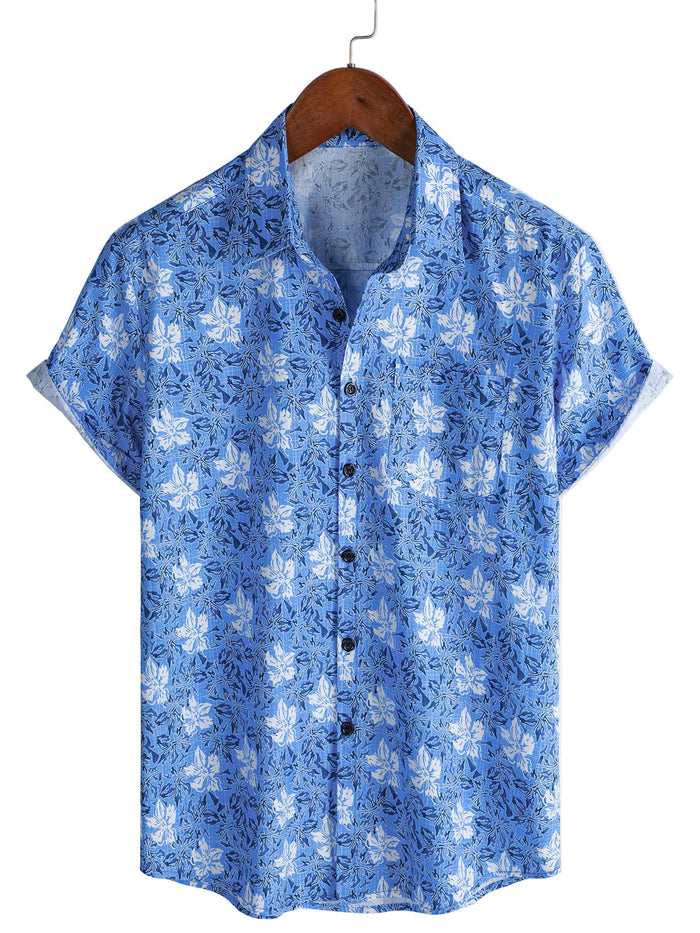 Men's Cotton Short-Sleeve Shirt in Tropical Floral Pattern