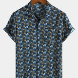 Casual Retro-Style Short-Sleeve Summer Shirt, Blue