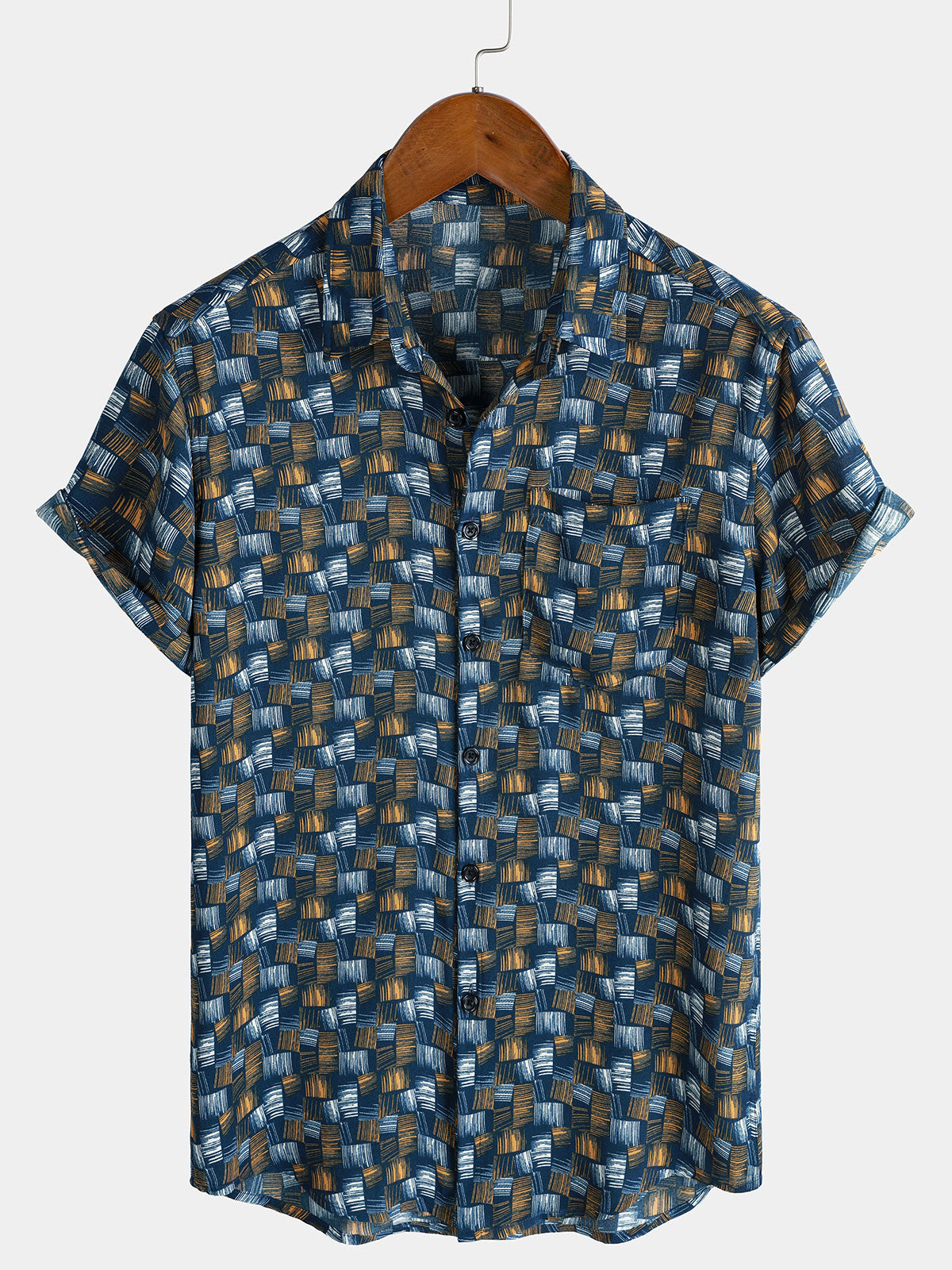 Casual Retro-Style Short-Sleeve Summer Shirt, Blue