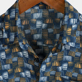 Casual Retro-Style Short-Sleeve Summer Shirt, Blue
