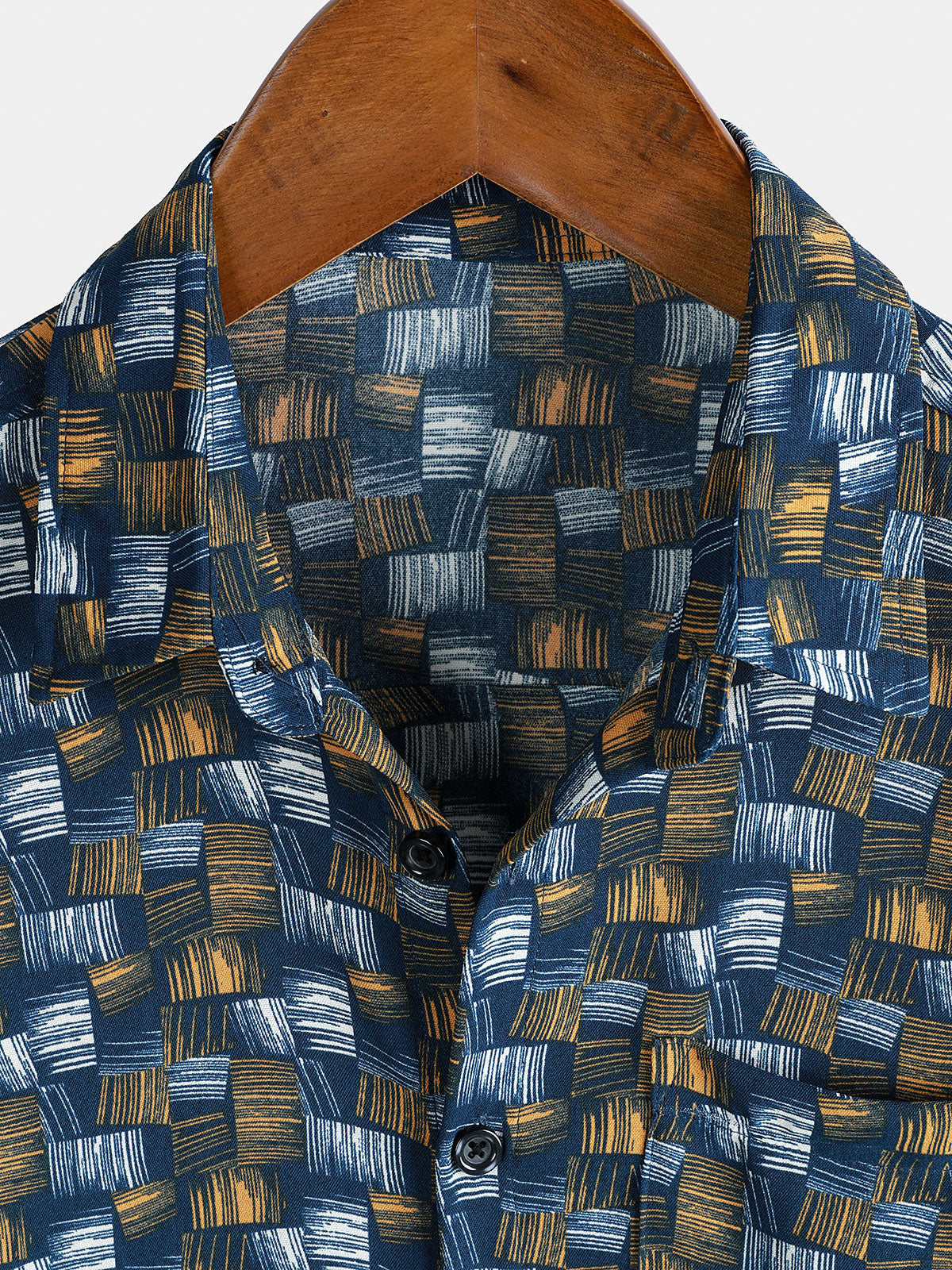 Casual Retro-Style Short-Sleeve Summer Shirt, Blue