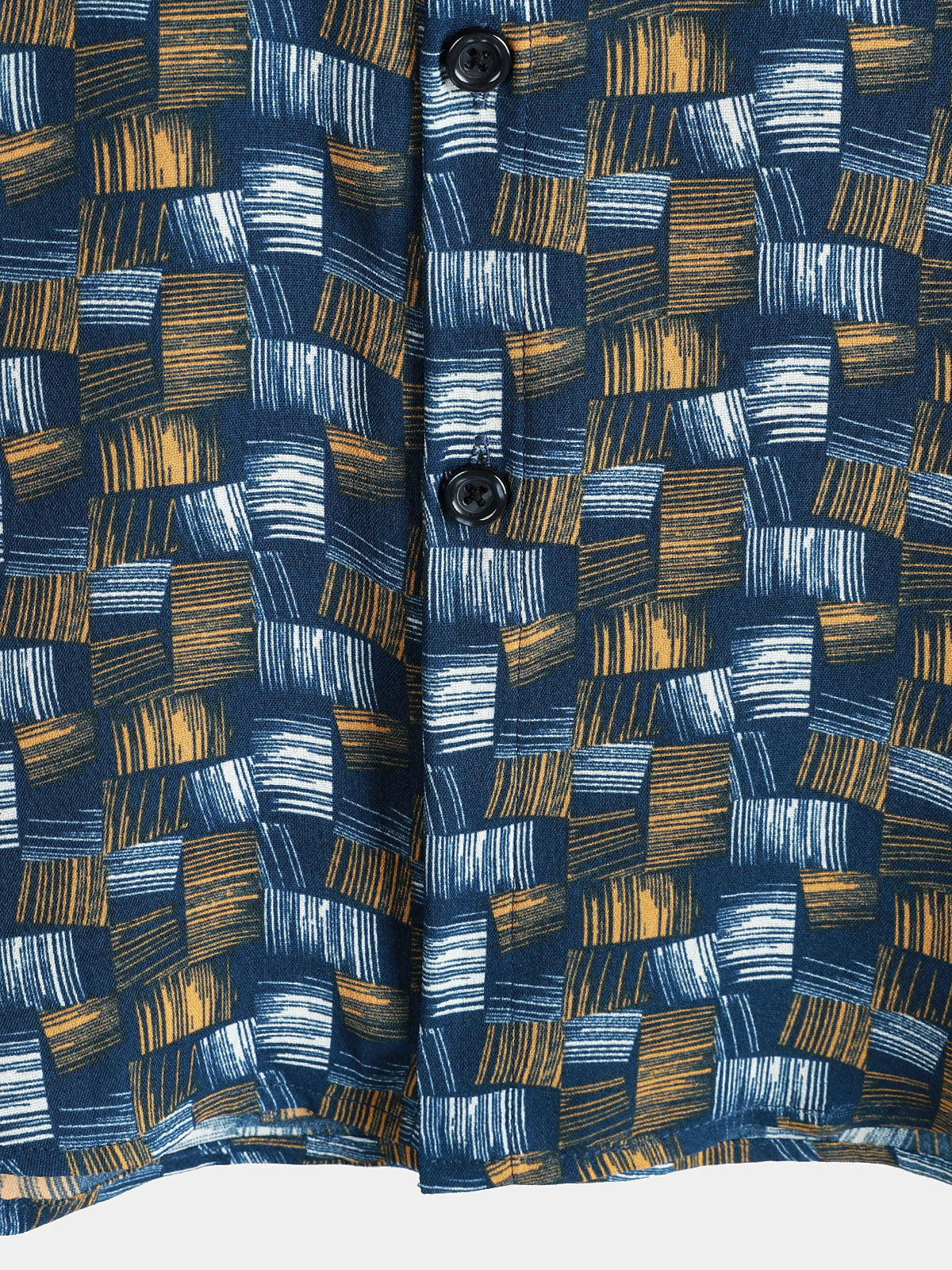 Casual Retro-Style Short-Sleeve Summer Shirt, Blue