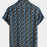 Casual Retro-Style Short-Sleeve Summer Shirt, Blue