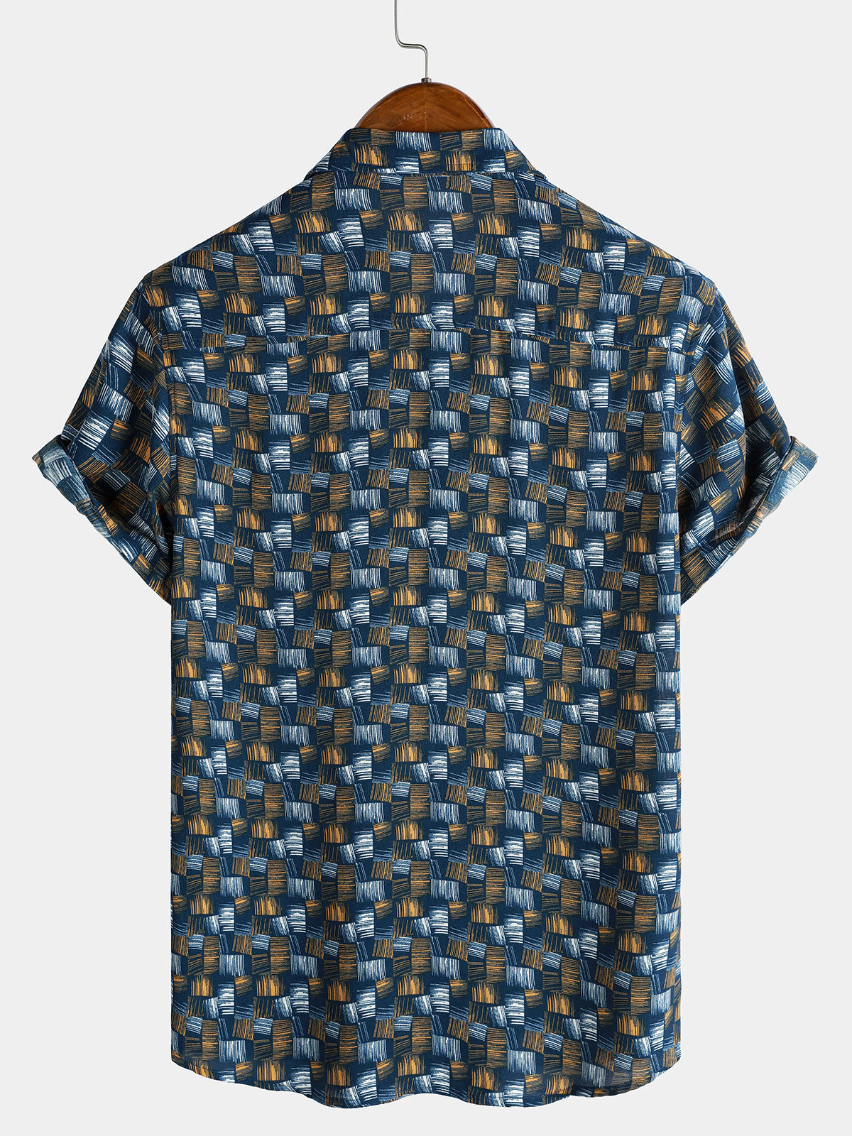 Casual Retro-Style Short-Sleeve Summer Shirt, Blue