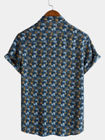 Casual Retro-Style Short-Sleeve Summer Shirt, Blue
