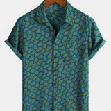 Short-Sleeve Shirt with Abstract Blue Pocket