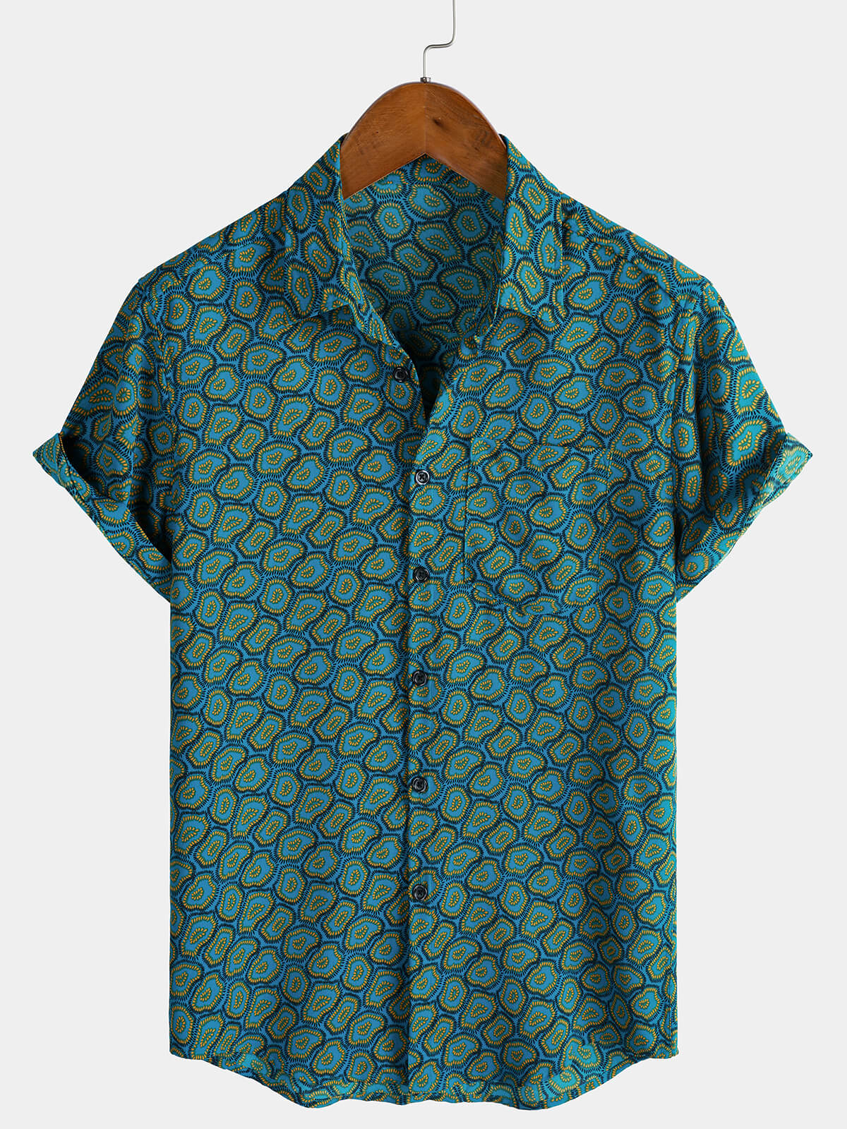 Short-Sleeve Shirt with Abstract Blue Pocket