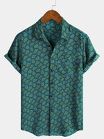 Short-Sleeve Shirt with Abstract Blue Pocket