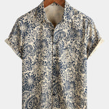 Vintage Button-Up Shirt, 1970s Paisley Print with Retro Floral Pocket