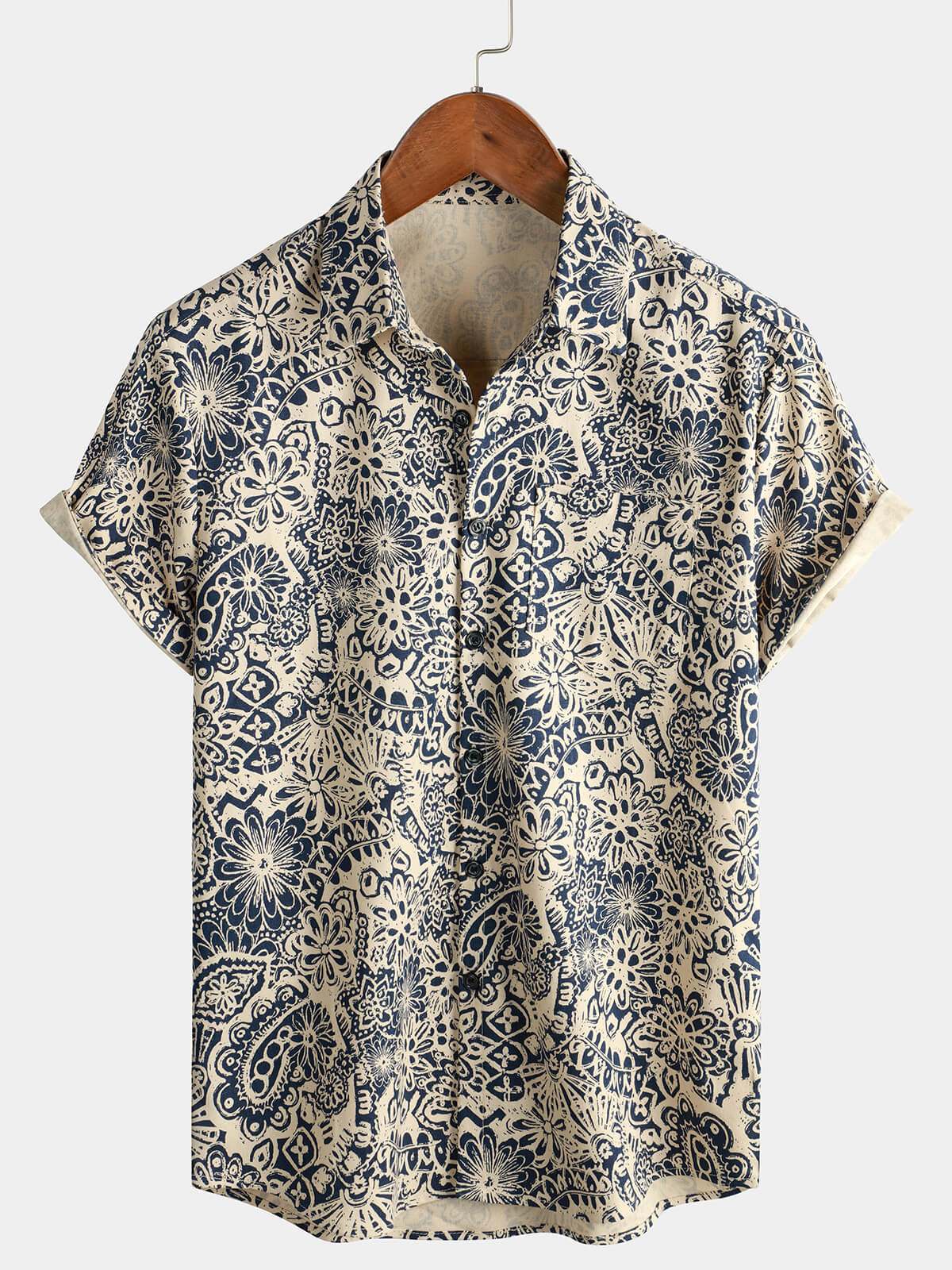 Vintage Button-Up Shirt, 1970s Paisley Print with Retro Floral Pocket