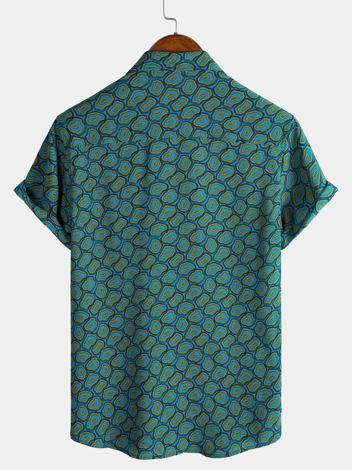 Short-Sleeve Shirt with Abstract Blue Pocket