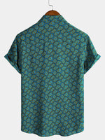 Short-Sleeve Shirt with Abstract Blue Pocket
