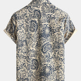Vintage Button-Up Shirt, 1970s Paisley Print with Retro Floral Pocket
