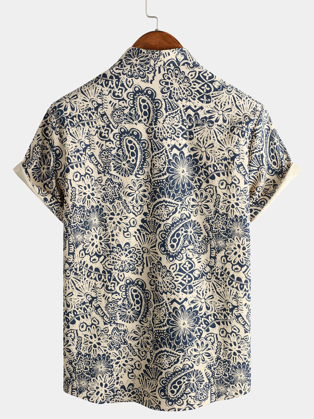 Vintage Button-Up Shirt, 1970s Paisley Print with Retro Floral Pocket