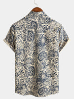 Vintage Button-Up Shirt, 1970s Paisley Print with Retro Floral Pocket
