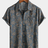 Retro 70s Paisley Vintage Floral Button-Up Beach Shirt, Short Sleeves