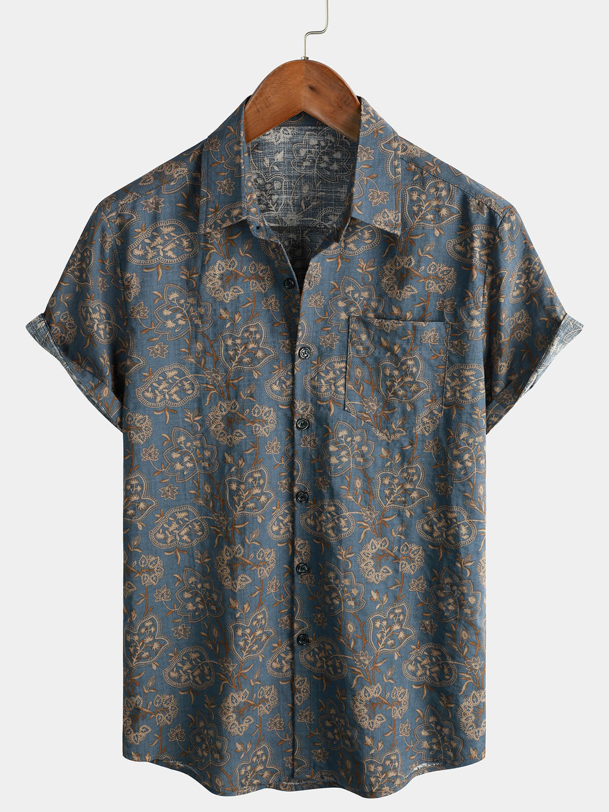 Retro 70s Paisley Vintage Floral Button-Up Beach Shirt, Short Sleeves