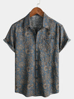 Retro 70s Paisley Vintage Floral Button-Up Beach Shirt, Short Sleeves