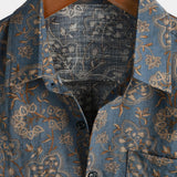 Retro 70s Paisley Vintage Floral Button-Up Beach Shirt, Short Sleeves