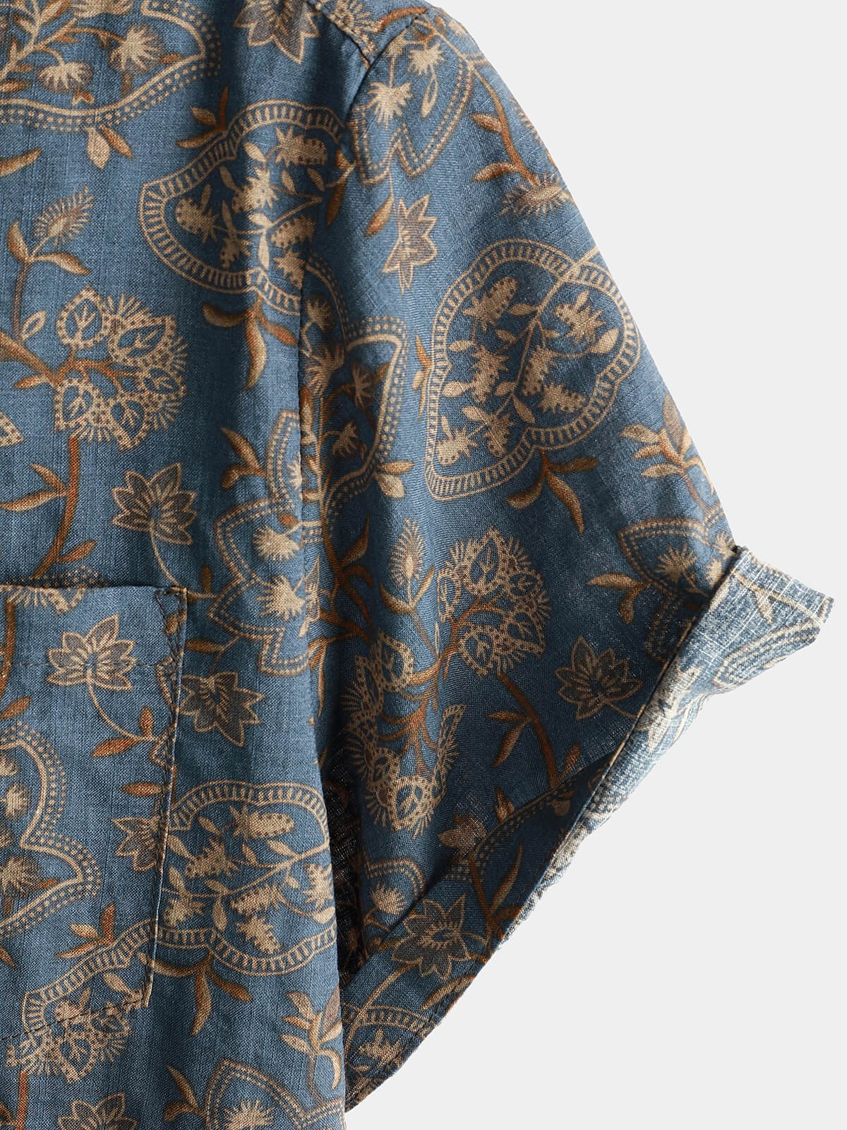 Retro 70s Paisley Vintage Floral Button-Up Beach Shirt, Short Sleeves