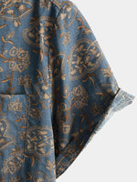 Retro 70s Paisley Vintage Floral Button-Up Beach Shirt, Short Sleeves