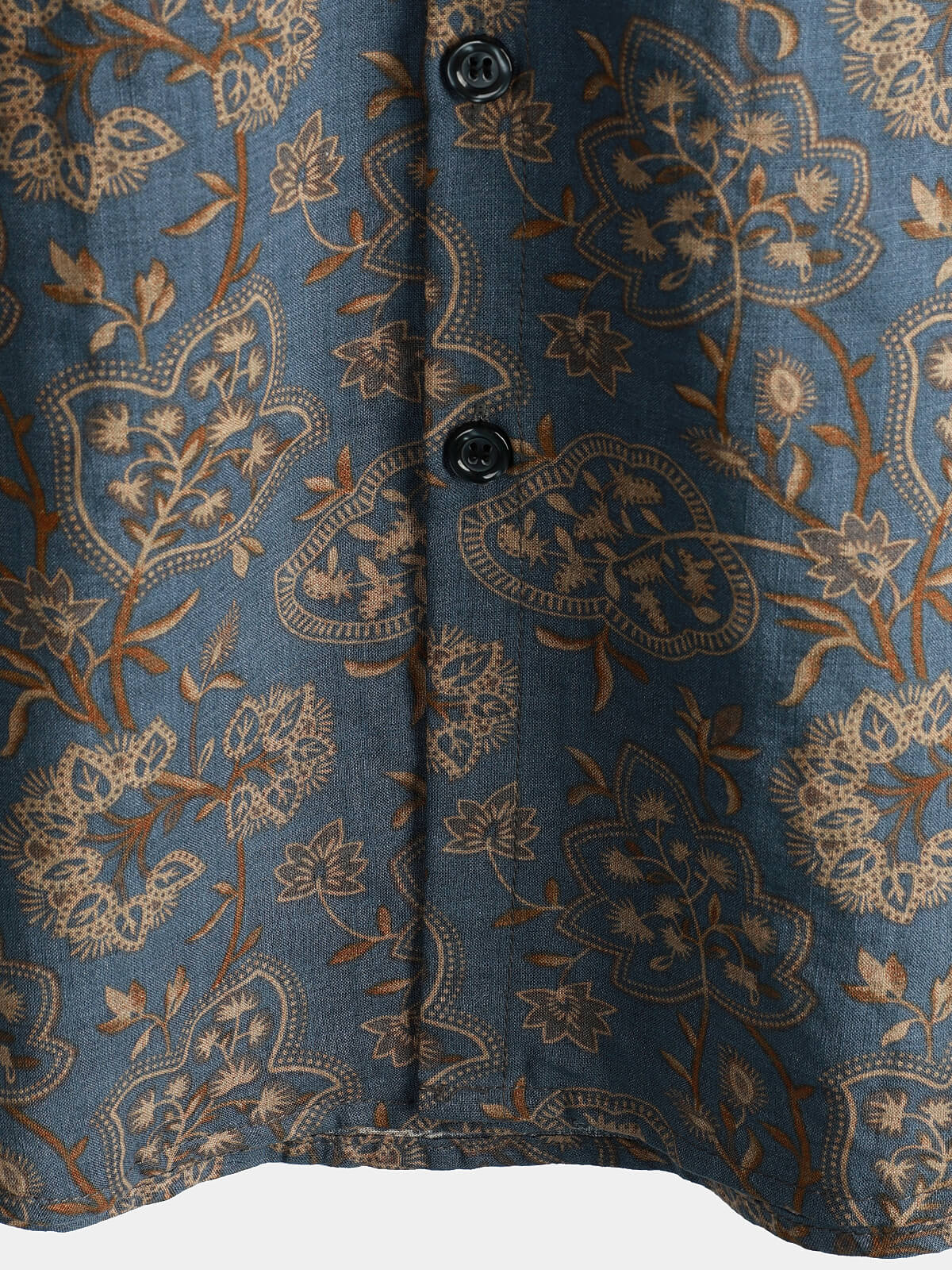 Retro 70s Paisley Vintage Floral Button-Up Beach Shirt, Short Sleeves