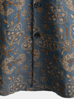 Retro 70s Paisley Vintage Floral Button-Up Beach Shirt, Short Sleeves