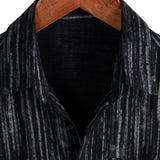 Men's Breathable Cotton Short-Sleeve Shirt with Pocket in Black Stripes