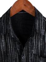 Men's Breathable Cotton Short-Sleeve Shirt with Pocket in Black Stripes