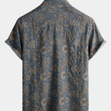Retro 70s Paisley Vintage Floral Button-Up Beach Shirt, Short Sleeves
