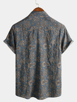 Retro 70s Paisley Vintage Floral Button-Up Beach Shirt, Short Sleeves