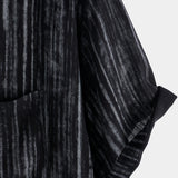 Men's Breathable Cotton Short-Sleeve Shirt with Pocket in Black Stripes