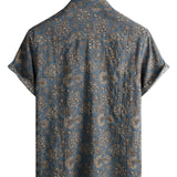 Men's Cotton Shirt in Floral Paisley Pattern Vintage Retro from the 70s with Buttons and Short Sleeve for the Beach