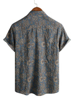 Men's Cotton Shirt in Floral Paisley Pattern Vintage Retro from the 70s with Buttons and Short Sleeve for the Beach